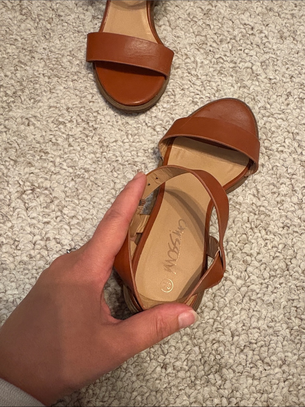 Women's Brown Leather Block Heel Sandals Size 6.5 - Picture 2 of 4